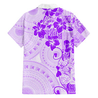 Fiji Masi With Hibiscus Tapa Tribal Family Matching Off Shoulder Long Sleeve Dress and Hawaiian Shirt Purple Pastel LT01 - Polynesian Pride
