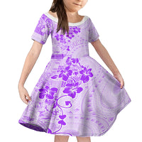 Fiji Masi With Hibiscus Tapa Tribal Family Matching Puletasi Dress and Hawaiian Shirt Purple Pastel LT01 Daughter's Dress Purple - Polynesian Pride