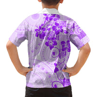 Fiji Masi With Hibiscus Tapa Tribal Family Matching Short Sleeve Bodycon Dress and Hawaiian Shirt Purple Pastel LT01 - Polynesian Pride
