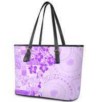 Fiji Masi With Hibiscus Tapa Tribal Leather Tote Bag Purple Pastel LT01 - Polynesian Pride