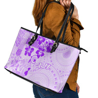 Fiji Masi With Hibiscus Tapa Tribal Leather Tote Bag Purple Pastel LT01 - Polynesian Pride