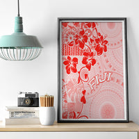 Fiji Masi With Hibiscus Tapa Tribal Canvas Wall Art Red Pastel LT01 - Polynesian Pride