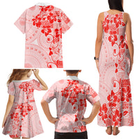 Fiji Masi With Hibiscus Tapa Tribal Family Matching Tank Maxi Dress and Hawaiian Shirt Red Pastel LT01 - Polynesian Pride