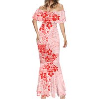 Fiji Masi With Hibiscus Tapa Tribal Mermaid Dress Red Pastel LT01 - Polynesian Pride