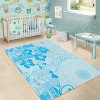 Fiji Masi With Hibiscus Tapa Tribal Area Rug Sky Blue Pastel LT01 - Polynesian Pride