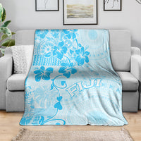 Fiji Masi With Hibiscus Tapa Tribal Blanket Sky Blue Pastel LT01 - Polynesian Pride