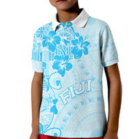 Fiji Masi With Hibiscus Tapa Tribal Kid Polo Shirt Sky Blue Pastel LT01 Kid Blue - Polynesian Pride