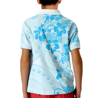 Fiji Masi With Hibiscus Tapa Tribal Kid Polo Shirt Sky Blue Pastel LT01 - Polynesian Pride