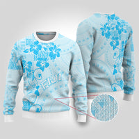 Fiji Masi With Hibiscus Tapa Tribal Ugly Christmas Sweater Sky Blue Pastel LT01 Blue - Polynesian Pride