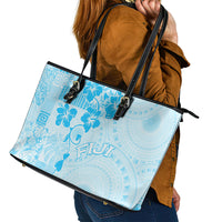 Fiji Masi With Hibiscus Tapa Tribal Leather Tote Bag Sky Blue Pastel LT01 - Polynesian Pride