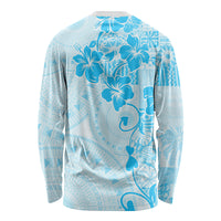 Fiji Masi With Hibiscus Tapa Tribal Long Sleeve Shirt Sky Blue Pastel LT01 - Polynesian Pride