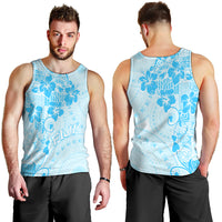 Fiji Masi With Hibiscus Tapa Tribal Men Tank Top Sky Blue Pastel LT01 - Polynesian Pride