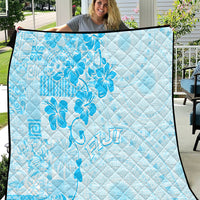 Fiji Masi With Hibiscus Tapa Tribal Quilt Sky Blue Pastel LT01 Blue - Polynesian Pride