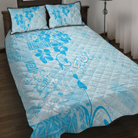 Fiji Masi With Hibiscus Tapa Tribal Quilt Bed Set Sky Blue Pastel LT01 - Polynesian Pride