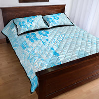 Fiji Masi With Hibiscus Tapa Tribal Quilt Bed Set Sky Blue Pastel LT01 - Polynesian Pride