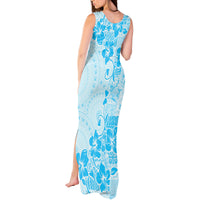 Fiji Masi With Hibiscus Tapa Tribal Tank Maxi Dress Sky Blue Pastel LT01 - Polynesian Pride