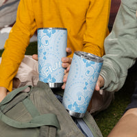 Fiji Masi With Hibiscus Tapa Tribal Tumbler Cup Sky Blue Pastel