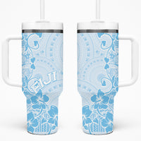 Fiji Masi With Hibiscus Tapa Tribal Tumbler With Handle Sky Blue Pastel
