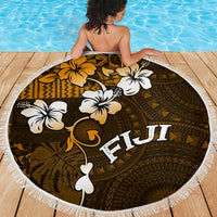 Fiji Masi With Hibiscus Tapa Tribal Beach Blanket Gold Version LT01 - Polynesian Pride