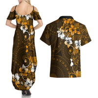 Fiji Masi With Hibiscus Tapa Tribal Couples Matching Summer Maxi Dress and Hawaiian Shirt Gold Version LT01 - Polynesian Pride