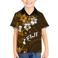Fiji Masi With Hibiscus Tapa Tribal Family Matching Tank Maxi Dress and Hawaiian Shirt Gold Version LT01 Son's Shirt Gold - Polynesian Pride