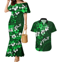 Fiji Masi Couples Matching Mermaid Dress and Hawaiian Shirt Fijian Hibiscus Tapa Green Version LT01 Green - Polynesian Pride