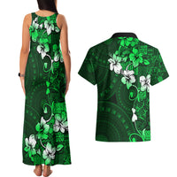 Fiji Masi Couples Matching Tank Maxi Dress and Hawaiian Shirt Fijian Hibiscus Tapa Green Version LT01 - Polynesian Pride