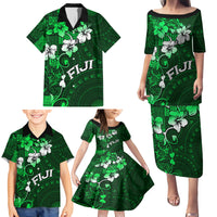 Fiji Masi Family Matching Puletasi Dress and Hawaiian Shirt Fijian Hibiscus Tapa Green Version LT01 - Polynesian Pride