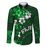 Fiji Masi Family Matching Tank Maxi Dress and Hawaiian Shirt Fijian Hibiscus Tapa Green Version LT01 Dad's Shirt - Long Sleeve Green - Polynesian Pride