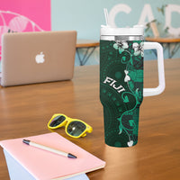 Fiji Masi Tumbler With Handle Fijian Hibiscus Tapa Green Version
