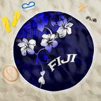 Fiji Masi Beach Blanket Fijian Hibiscus Navy Blue Gold Version LT01 One Size 150cm Blue - Polynesian Pride