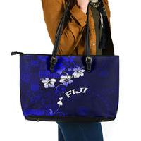 Fiji Masi Leather Tote Bag Fijian Hibiscus Navy Blue Gold Version LT01 - Polynesian Pride