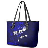 Fiji Masi Leather Tote Bag Fijian Hibiscus Navy Blue Gold Version LT01 - Polynesian Pride