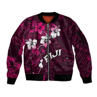 Fiji Masi Sleeve Zip Bomber Jacket Fijian Hibiscus Tapa Pink Version LT01 Unisex Pink - Polynesian Pride