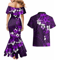 Fiji Masi Couples Matching Mermaid Dress and Hawaiian Shirt Fijian Hibiscus Tapa Purple Version LT01 - Polynesian Pride