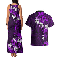 Fiji Masi Couples Matching Tank Maxi Dress and Hawaiian Shirt Fijian Hibiscus Tapa Purple Version LT01 - Polynesian Pride
