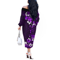 Fiji Masi Off The Shoulder Long Sleeve Dress Fijian Hibiscus Tapa Purple Version LT01 - Polynesian Pride