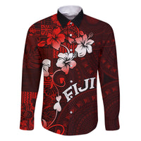 Fiji Masi Family Matching Puletasi Dress and Hawaiian Shirt Fijian Hibiscus Tapa Red Version LT01 Dad's Shirt - Long Sleeve Red - Polynesian Pride