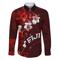 Fiji Masi Family Matching Tank Maxi Dress and Hawaiian Shirt Fijian Hibiscus Tapa Red Version LT01 Dad's Shirt - Long Sleeve Red - Polynesian Pride