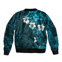 Fiji Masi Sleeve Zip Bomber Jacket Fijian Hibiscus Tapa Sky Blue Version LT01 - Polynesian Pride