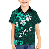 Fiji Masi Family Matching Puletasi Dress and Hawaiian Shirt Fijian Hibiscus Tapa Turquoise Version LT01 Son's Shirt Turquoise - Polynesian Pride