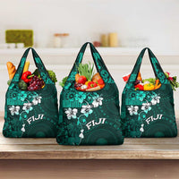 Fiji Masi Grocery Bag Fijian Hibiscus Tapa Turquoise Version