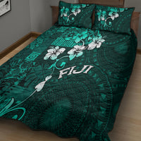 Fiji Masi Quilt Bed Set Fijian Hibiscus Tapa Turquoise Version LT01 - Polynesian Pride