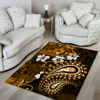 Fiji Masi Paisley With Hibiscus Tapa Area Rug Gold Version LT01 - Polynesian Pride