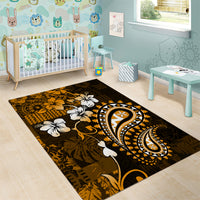 Fiji Masi Paisley With Hibiscus Tapa Area Rug Gold Version LT01 - Polynesian Pride