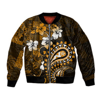 Fiji Masi Paisley With Hibiscus Tapa Bomber Jacket Gold Version LT01 Unisex Gold - Polynesian Pride