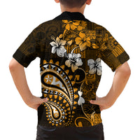 Fiji Masi Paisley With Hibiscus Tapa Family Matching Short Sleeve Bodycon Dress and Hawaiian Shirt Gold Version LT01 - Polynesian Pride