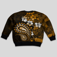 Fiji Masi Paisley With Hibiscus Tapa Kid Ugly Christmas Sweater Gold Version LT01 - Polynesian Pride