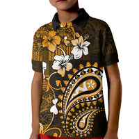 Fiji Masi Paisley With Hibiscus Tapa Kid Polo Shirt Gold Version LT01 Kid Gold - Polynesian Pride