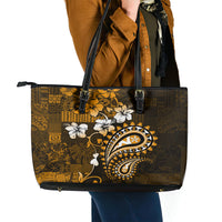 Fiji Masi Paisley With Hibiscus Tapa Leather Tote Bag Gold Version LT01 - Polynesian Pride